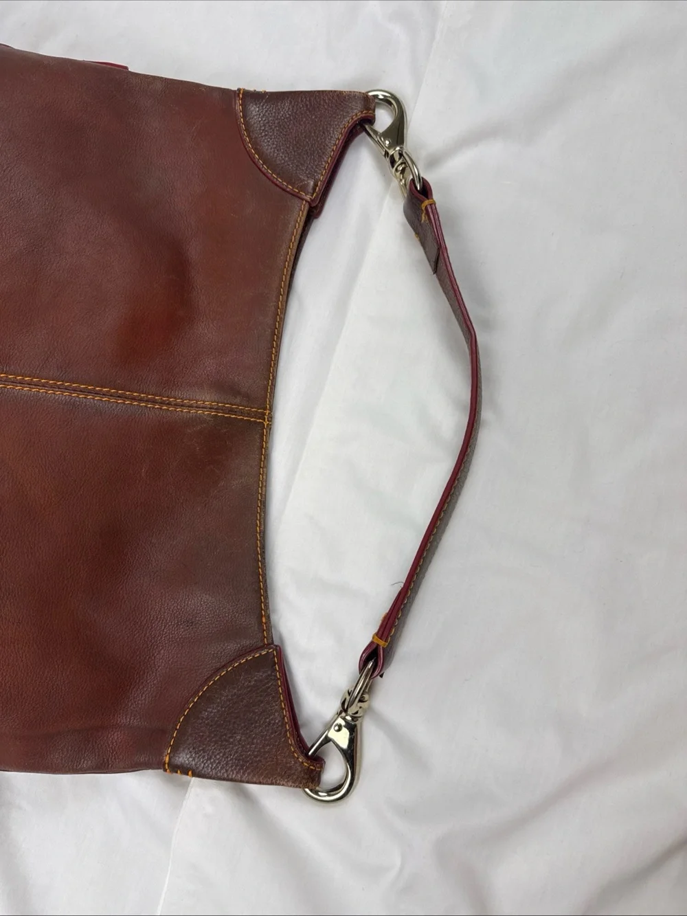 Vintage Dooney & Bourke Brown Leather Hobo Shoulder Bag with Brass Logo